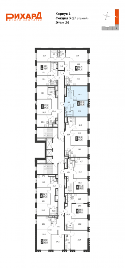Трёхкомнатная квартира 89.8 м²